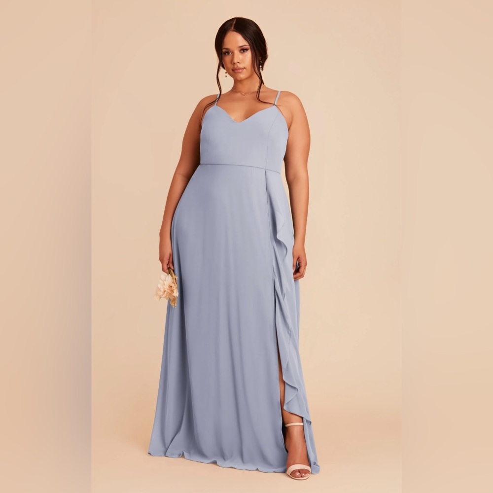 NWT Birdy Grey Theresa 1X dusty blue chiffon bridesmaid dress prom wedding event